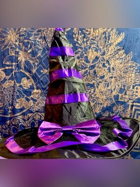 Halloween Witch Hat Costume Hat with Purple Ribbon